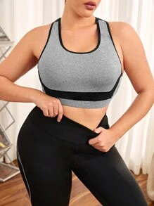 Plus Colorblock Racerback Sports Bra - Grey - View 4