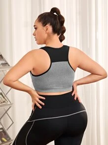 Plus Colorblock Racerback Sports Bra - Grey - View 2