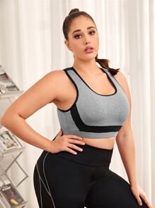 Plus Colorblock Racerback Sports Bra - Grey - View 1