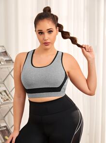 Plus Colorblock Racerback Sports Bra - Grey - View 3