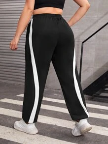 Gameset SHEIN Sport Plus Contrast Side Seam Drawstring Waist Sports Pants - Black - View 2