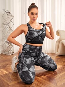 Plus Camo Print Racer Back Sports Set