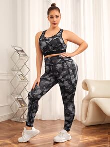 Plus Camo Print Racer Back Sports Set