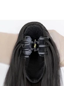 長款卷馬尾合成纖維接髮 - 黑色 - 查看 4