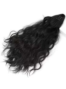 長款卷馬尾合成纖維接髮 - 黑色 - 查看 5