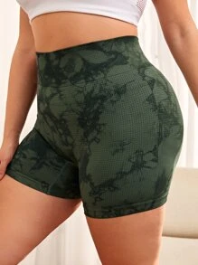 Yoga Basic 大碼紮染寬腰帶運動騎行短褲