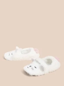Cartoon Cat Design Fuzzy Novelty Slippers - Beige - View 3