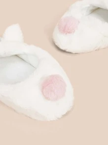 Cartoon Cat Design Fuzzy Novelty Slippers - Beige - View 5