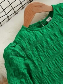 SHEIN Tween Girl Solid Puff Sleeve Blouse - Green - View 3