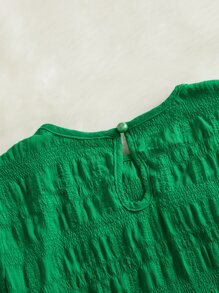 SHEIN Tween Girl Solid Puff Sleeve Blouse - Green - View 4