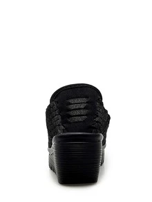 Weave Detail Slip-On Wedge Sneakers - Black - View 4