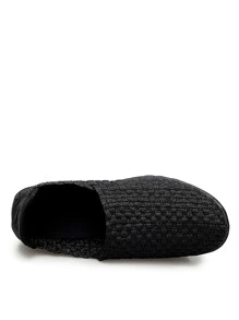 Weave Detail Slip-On Wedge Sneakers - Black - View 5