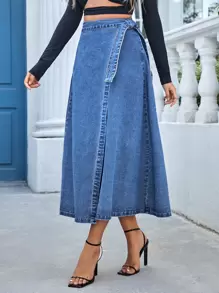 SHEIN Essnce Tie Side Wrap Denim Skirt