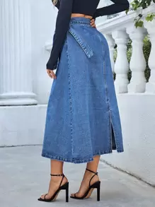 SHEIN Essnce Tie Side Wrap Denim Skirt