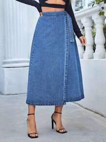 SHEIN Essnce Tie Side Wrap Denim Skirt