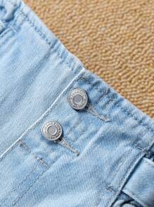 Young Girl Adjustable Waistband Tapered Joint Denim Jeans With Flower Bud Design