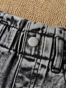 年轻女孩百搭百搭花腰锥形牛仔裤，休闲 - 灰色 - 查看 3