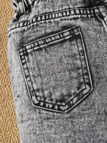 年轻女孩百搭百搭花腰锥形牛仔裤，休闲 - 灰色 - 查看 5