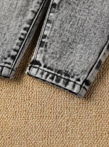 年轻女孩百搭百搭花腰锥形牛仔裤，休闲 - 灰色 - 查看 6