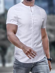 Manfinity Homme Áo sơ mi Nam Nút phía trước màu trơn Giải trí - trắng - Xem 1