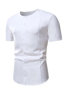 Manfinity Homme Áo sơ mi Nam Nút phía trước màu trơn Giải trí - trắng - Xem 3