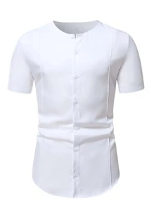 Manfinity Homme Áo sơ mi Nam Nút phía trước màu trơn Giải trí - trắng - Xem 5