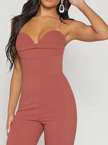 Hauture Sweetheart Neck Solid Ruched Flare Leg Jumpsuit - Redwood - View 5