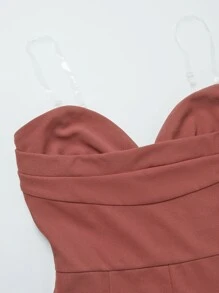 Hauture Sweetheart Neck Solid Ruched Flare Leg Jumpsuit - Redwood - View 7