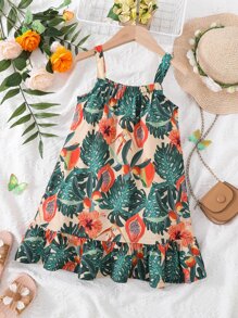 Toddler Girls Tropical Print Ruffle Hem Cami Dress - Multicolor - View 2