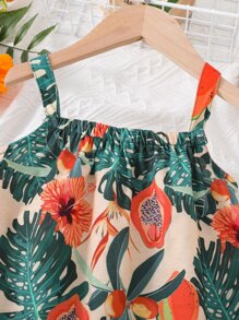Toddler Girls Tropical Print Ruffle Hem Cami Dress - Multicolor - View 3