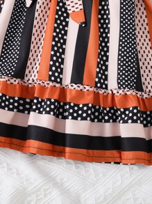 Toddler Girls Striped & Polka Dot Print Ruffle Hem Belted Dress - Multicolor - View 6