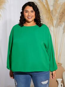 SHEIN CURVE+ Plus Twist Back Drop Shoulder Blouse - Green - View 2
