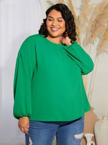 SHEIN CURVE+ Plus Twist Back Drop Shoulder Blouse - Green - View 3
