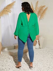SHEIN CURVE+ Plus Twist Back Drop Shoulder Blouse - Green - View 6