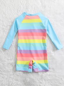 Boys Rainbow Striped Zipper Front One Piece Swimsuit - Multicolor - View 2