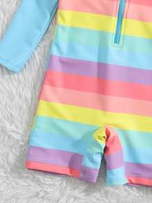 Boys Rainbow Striped Zipper Front One Piece Swimsuit - Multicolor - View 3