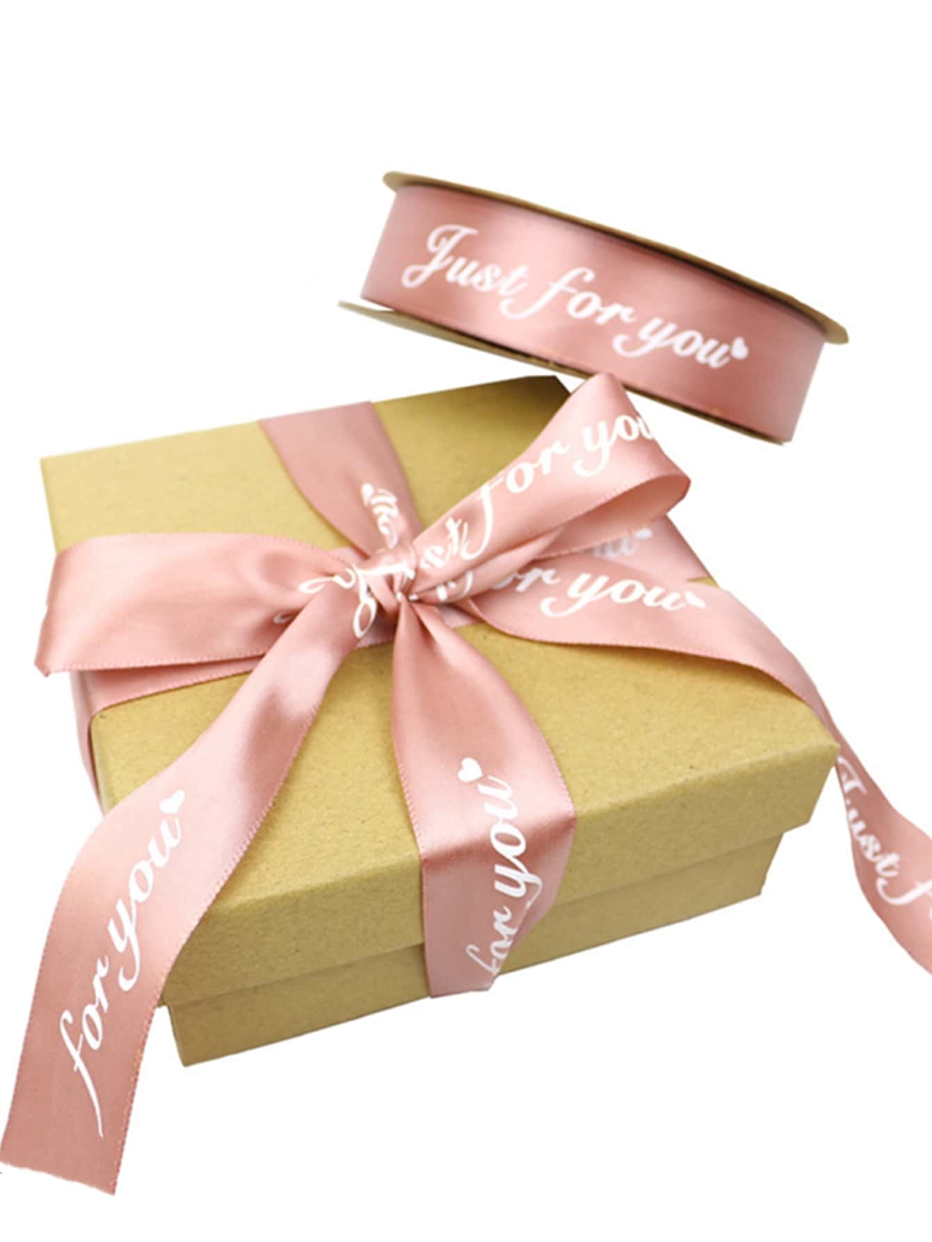 1roll 10M Polyester Ribbon, Printed JUST FOR YOU Ribbon, For Handmade Romantic Gift Packaging, Wedding Decoration - Multicolor - View 1