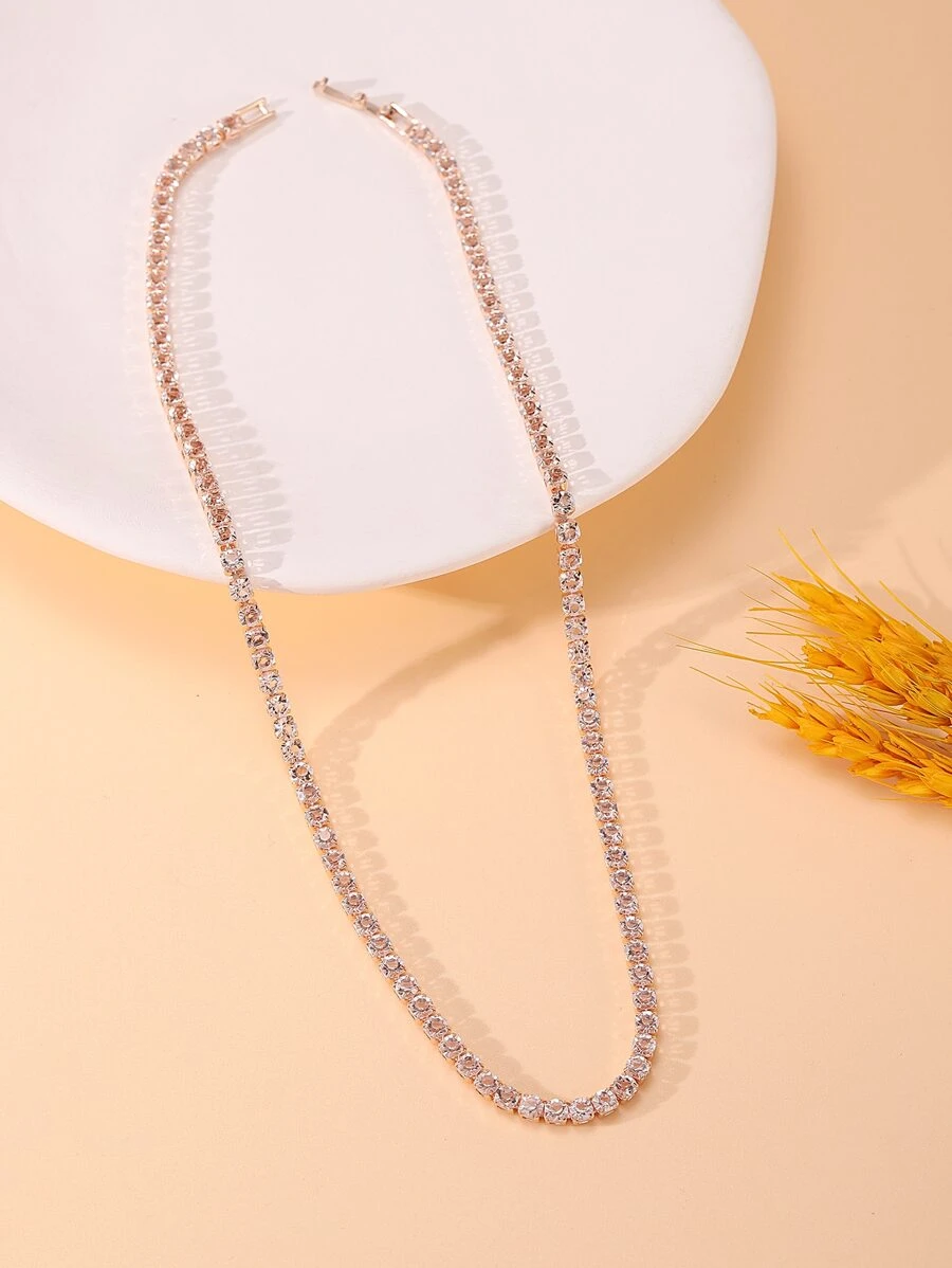 Collar con diseño de diamante de imitación - Oro rosa - Ver 1