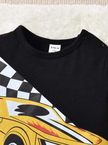 Baby Car Print Jumpsuit - Black - View 6