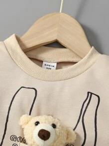 Baby Bear Doll Decor Letter Graphic Pullover - Apricot - View 4