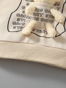 Baby Bear Doll Decor Letter Graphic Pullover - Apricot - View 5