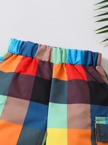 小男童格紋印花翻蓋口袋工裝短褲