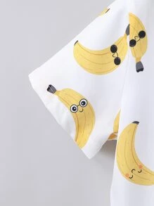 SHEIN Cậu Bé Màu Trắng Dễ Thương Quả Chuối In Toàn Thân Cổ Bẻ Áo Sơ Mi Tay Thường Có Họa Tiết Trái Cây Và Rau Quả Cho Mùa Hè - trắng - Xem 6