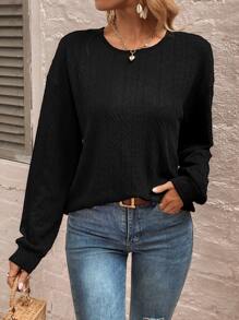 SHEIN LUNE Contrast Lace Drop Shoulder Sweatshirt - Black - View 2