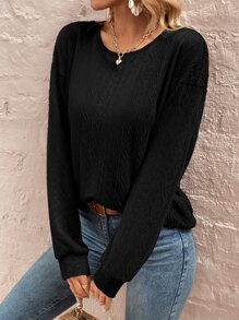 SHEIN LUNE Contrast Lace Drop Shoulder Sweatshirt - Black - View 6