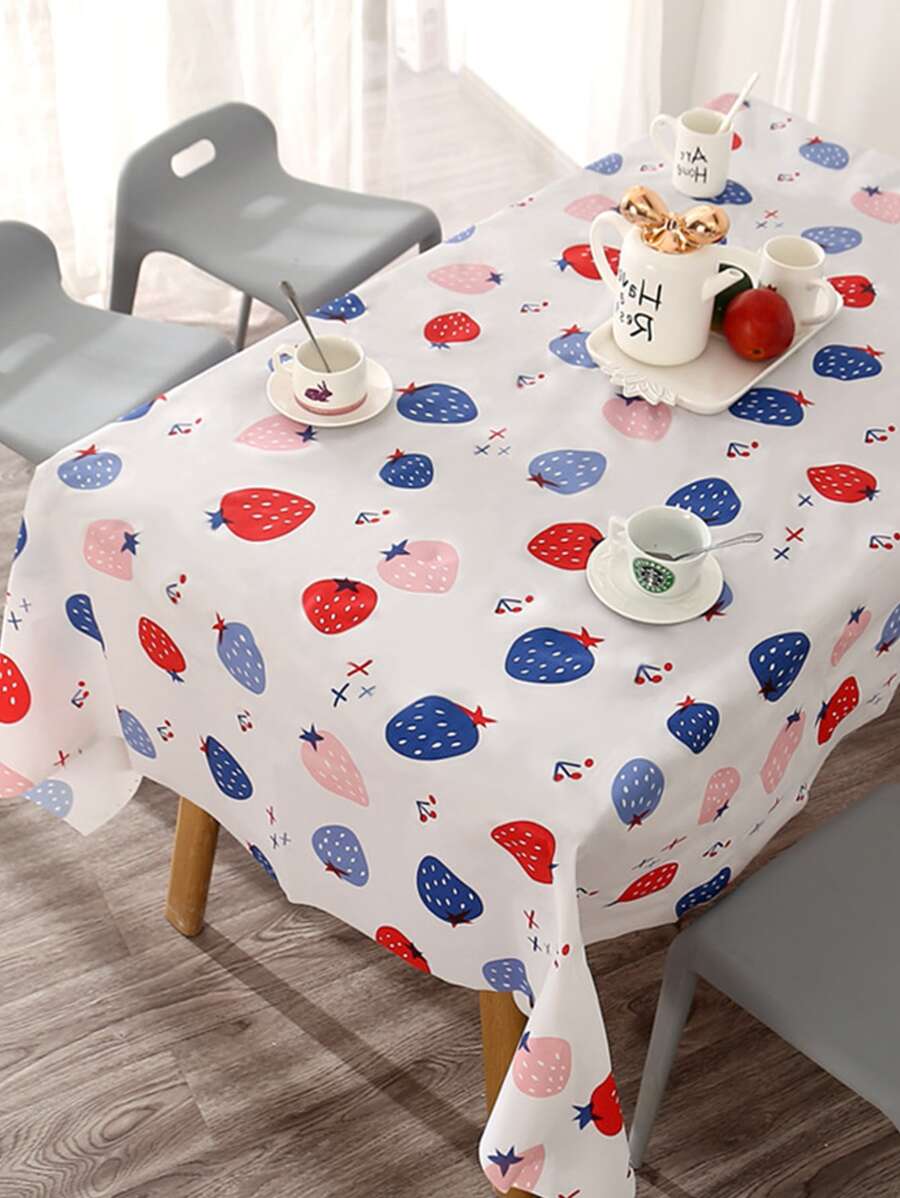 Strawberry Print Waterproof Tablecloth - Multicolor - View 1