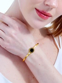 Brazalete con diseño de números romanos con diseño de diamante de imitación - Amarillo Oro - Ver 1