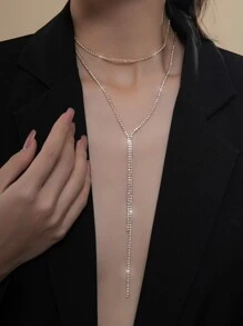 2入組水鑽裝飾Y字項鍊 - 金黃色 - 查看 3