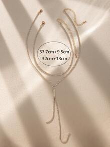 2入組水鑽裝飾Y字項鍊 - 金黃色 - 查看 4