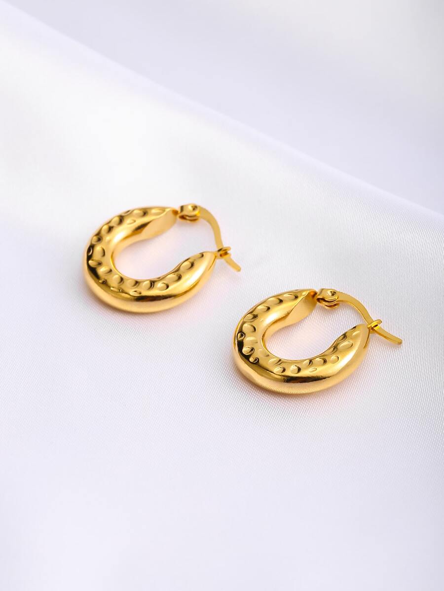 紋理質感圓耳環 - 金黃色 - 查看 1